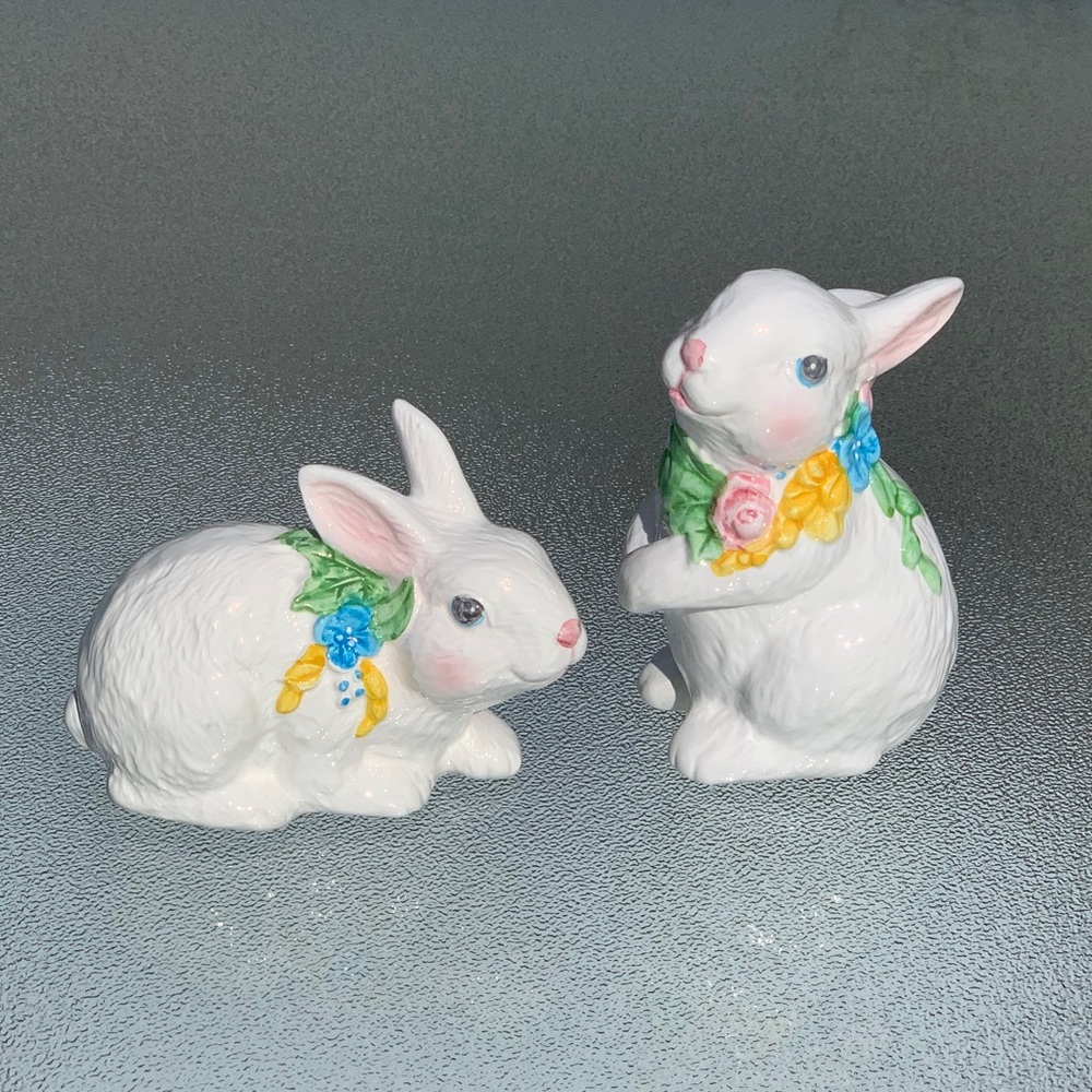 Small White Easter Bunny Rabbit Figurines ~ 2-Piece Set